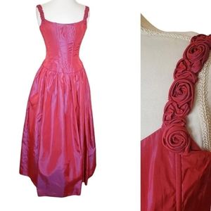 Vintage 90s Gunne Sax Pink Irridescent Corset Boned Formal Dress Gown 7/8